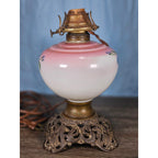 Vintage Hand-Painted Milk Glass Table Lamp | Pink Floral | Project Piece