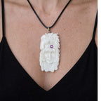Vintage Buffalo Bone Carved Horse & Native American Figure Pendant Necklace