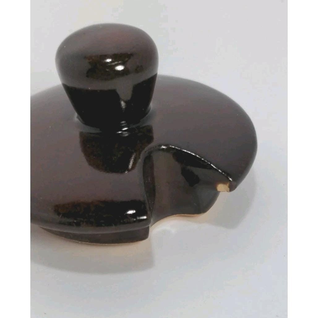 Vintage Jam Server Double Pot Brown Ceramic Lidded Condiment