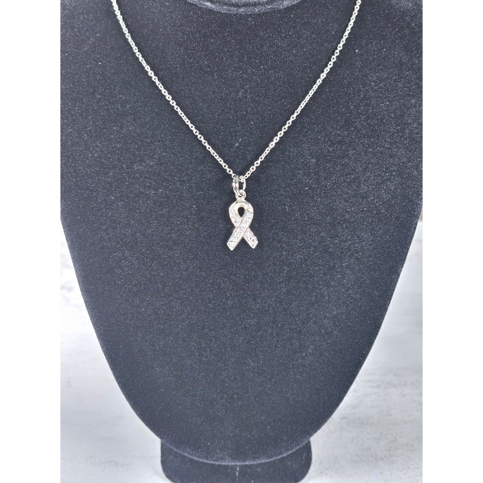 Vintage Sterling Silver Ribbon Pendant Necklace Small Charm