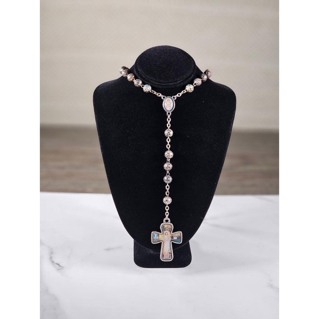 Vintage Rosary Necklace Sacred Heart Cross Religious Medal Beaded