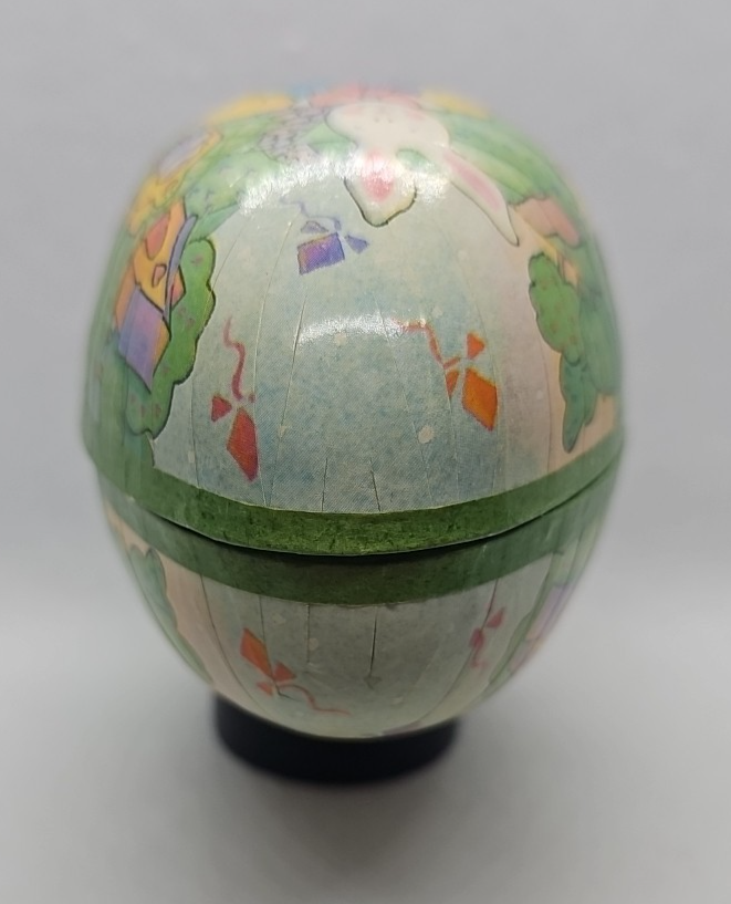 Vintage Paper Mache Egg Rabbit with Wheelbarrow Full of Eggs