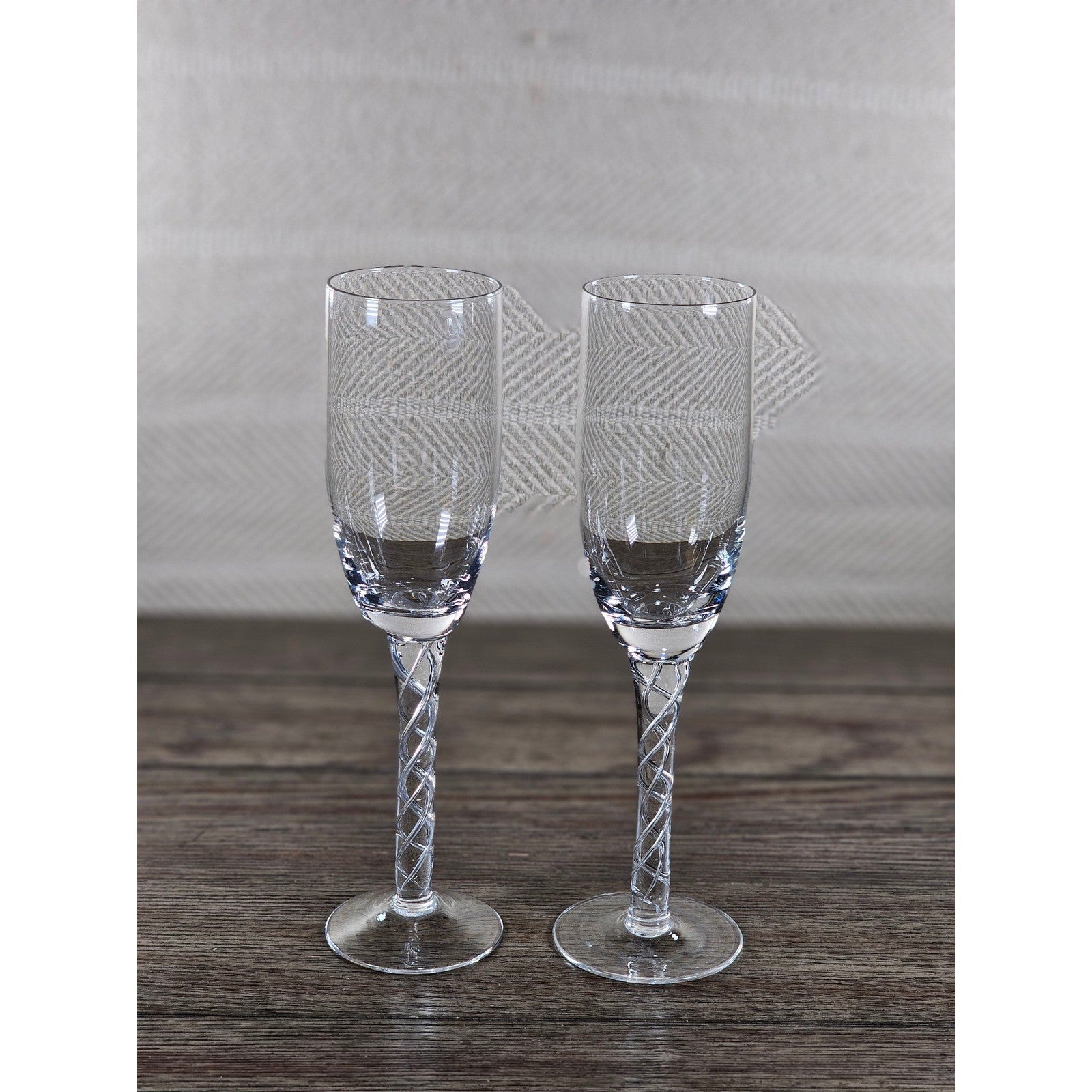Vintage Clear Cordial Glasses Twisted Stem Set of 2 9.5" Tall