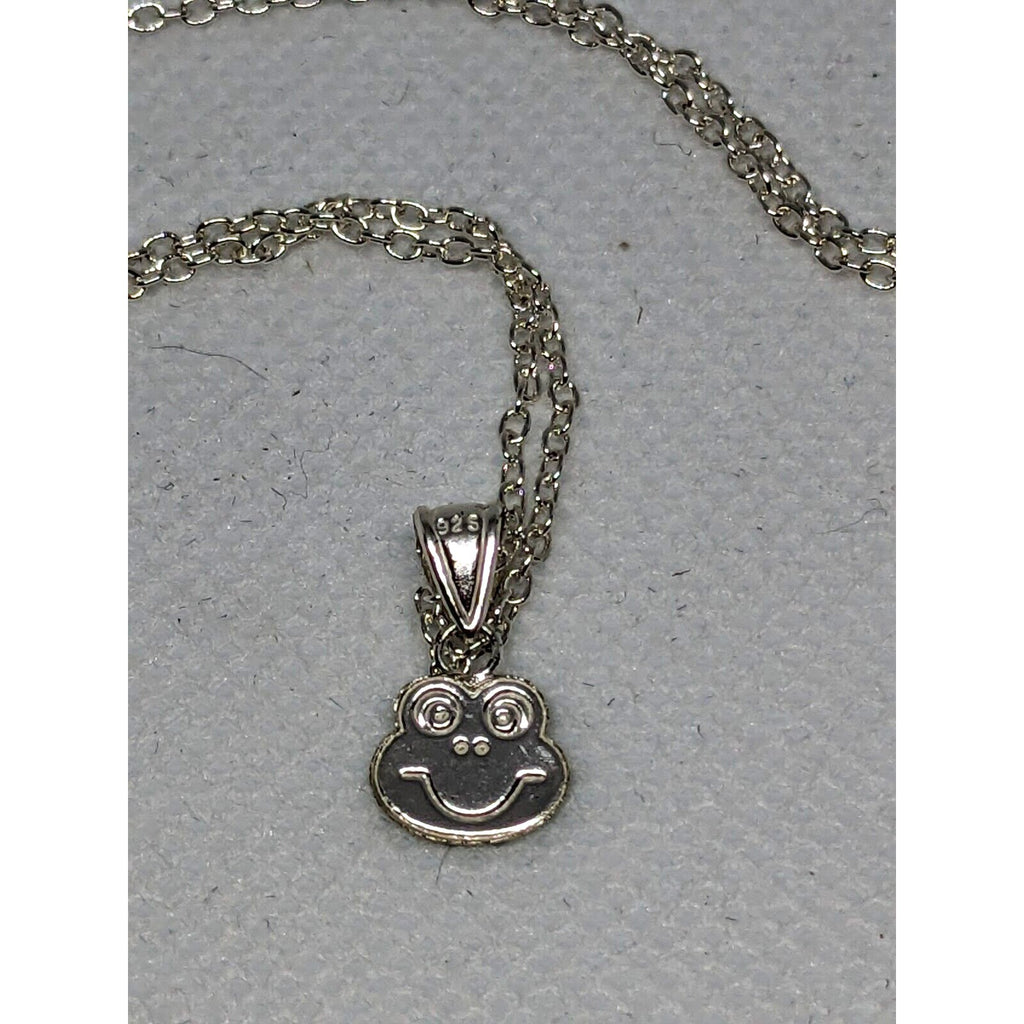 Vintage Sterling Silver Frog Pendant Necklace 16 Inch Chain