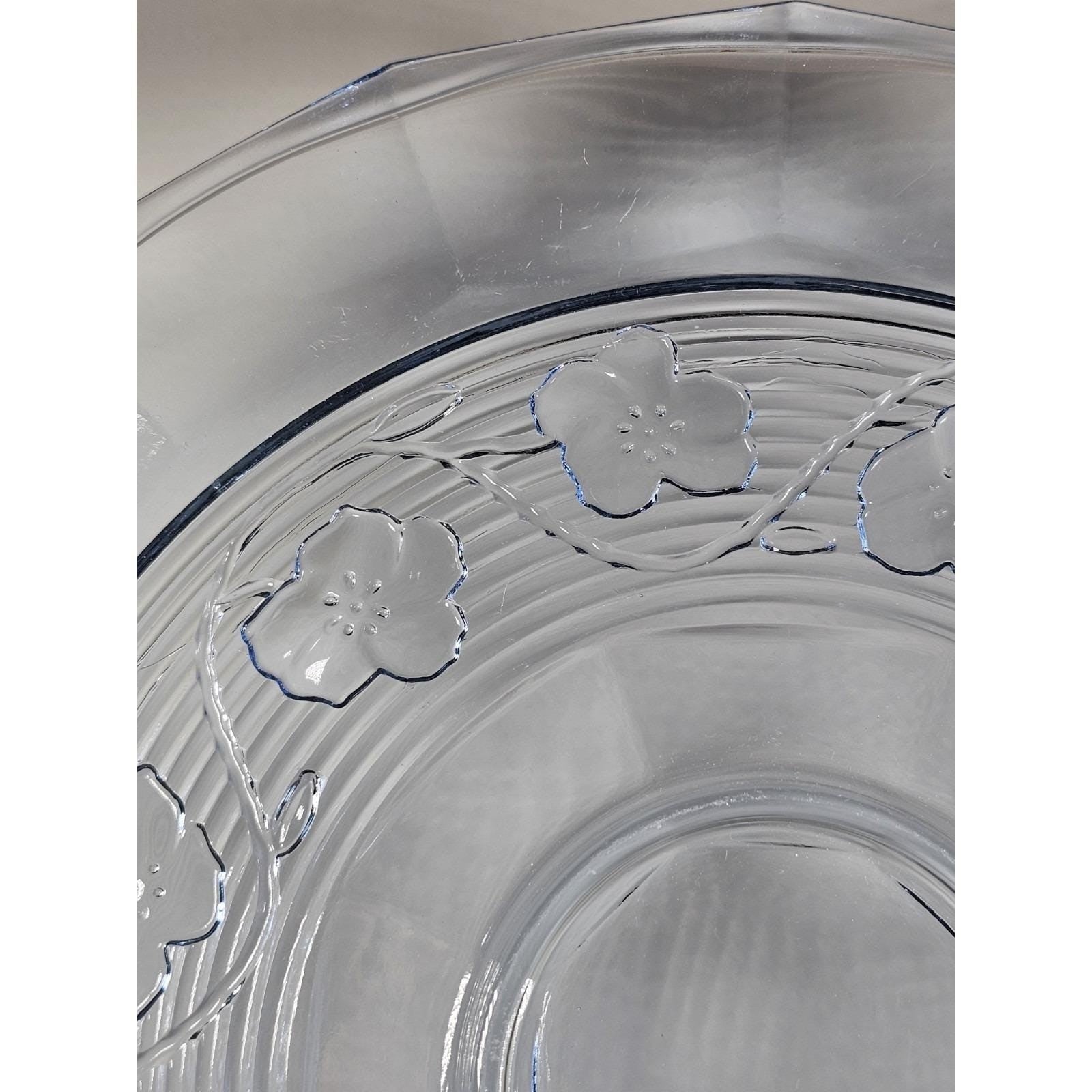 Vintage Anchor Hocking Blue Chip and Dip Plate Glass Serving Tray