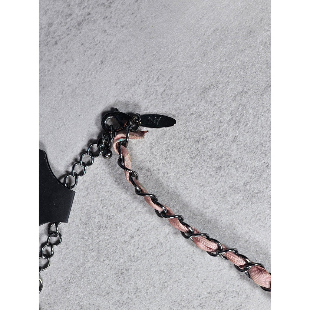 Vintage Pink Beaded Cluster Necklace with Ribbon Chain Detail