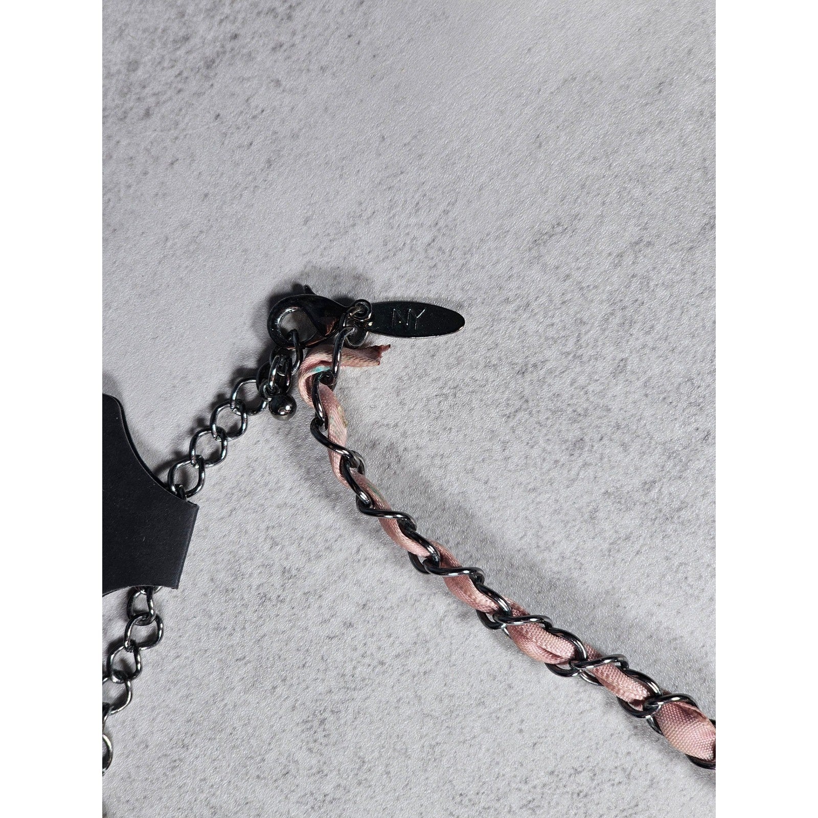 Vintage Pink Beaded Cluster Necklace with Ribbon Chain Detail