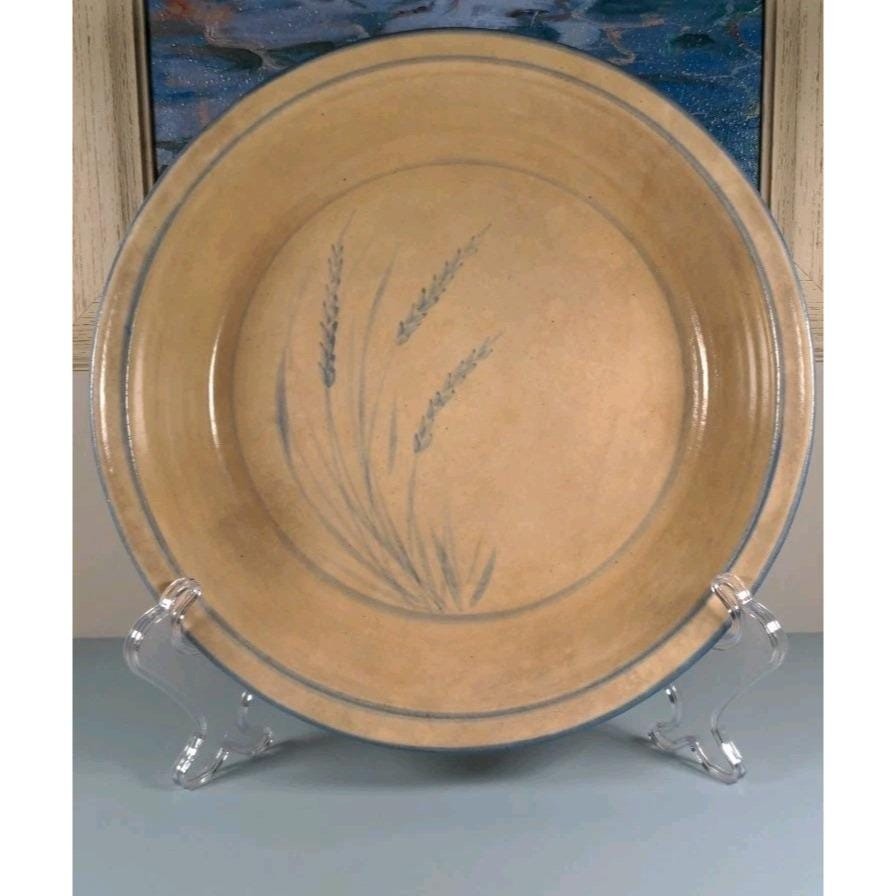 Handcrafted Sea Oats Ceramic Serving Bowl Blue Wheat 11.5"