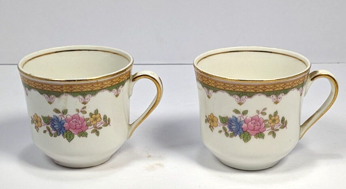 Vintage Set of Two Pope Gosser Saucer and Tea Cups With Gold Trim