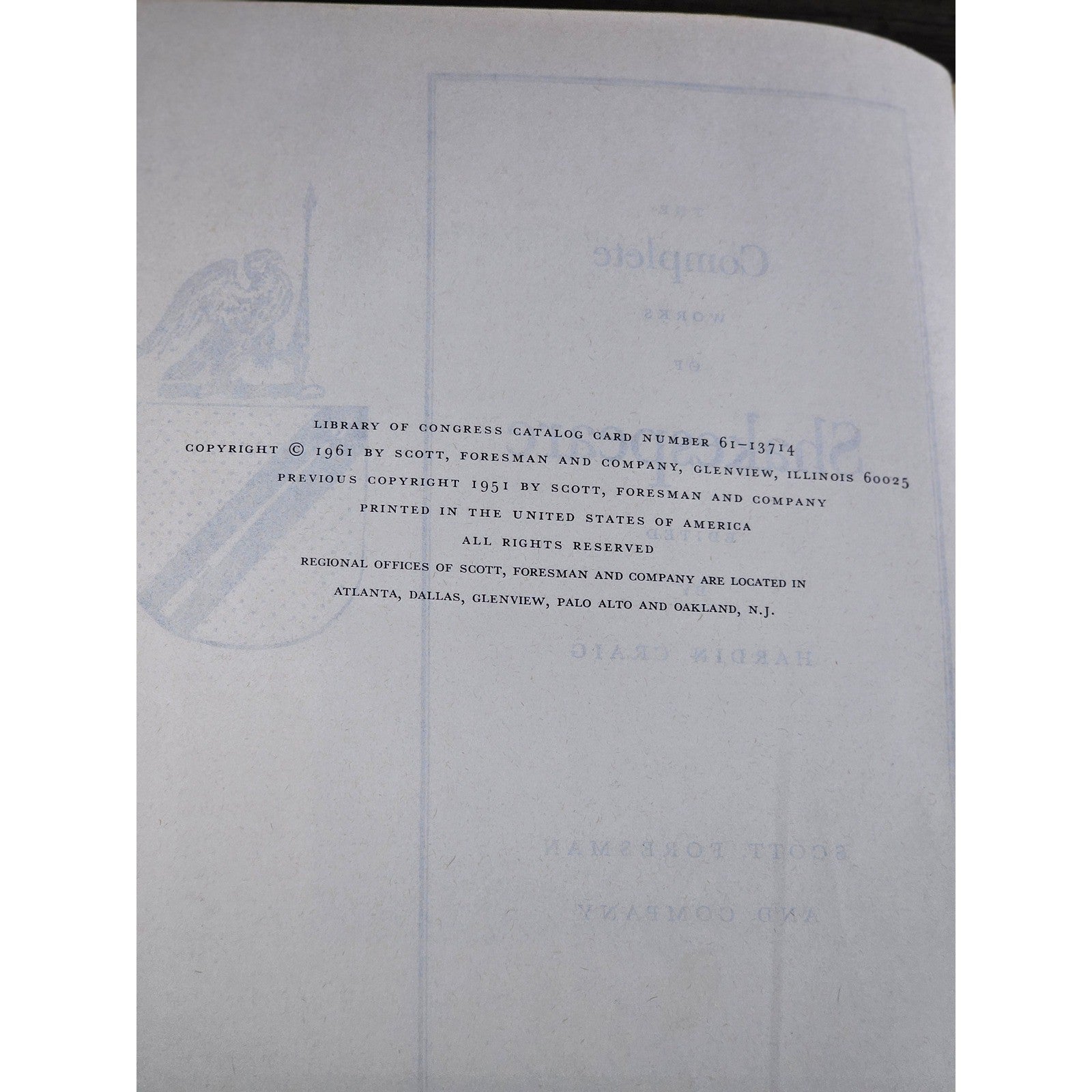 Complete Works of Shakespeare 1961 Hardin Craig HC Scott Foresman