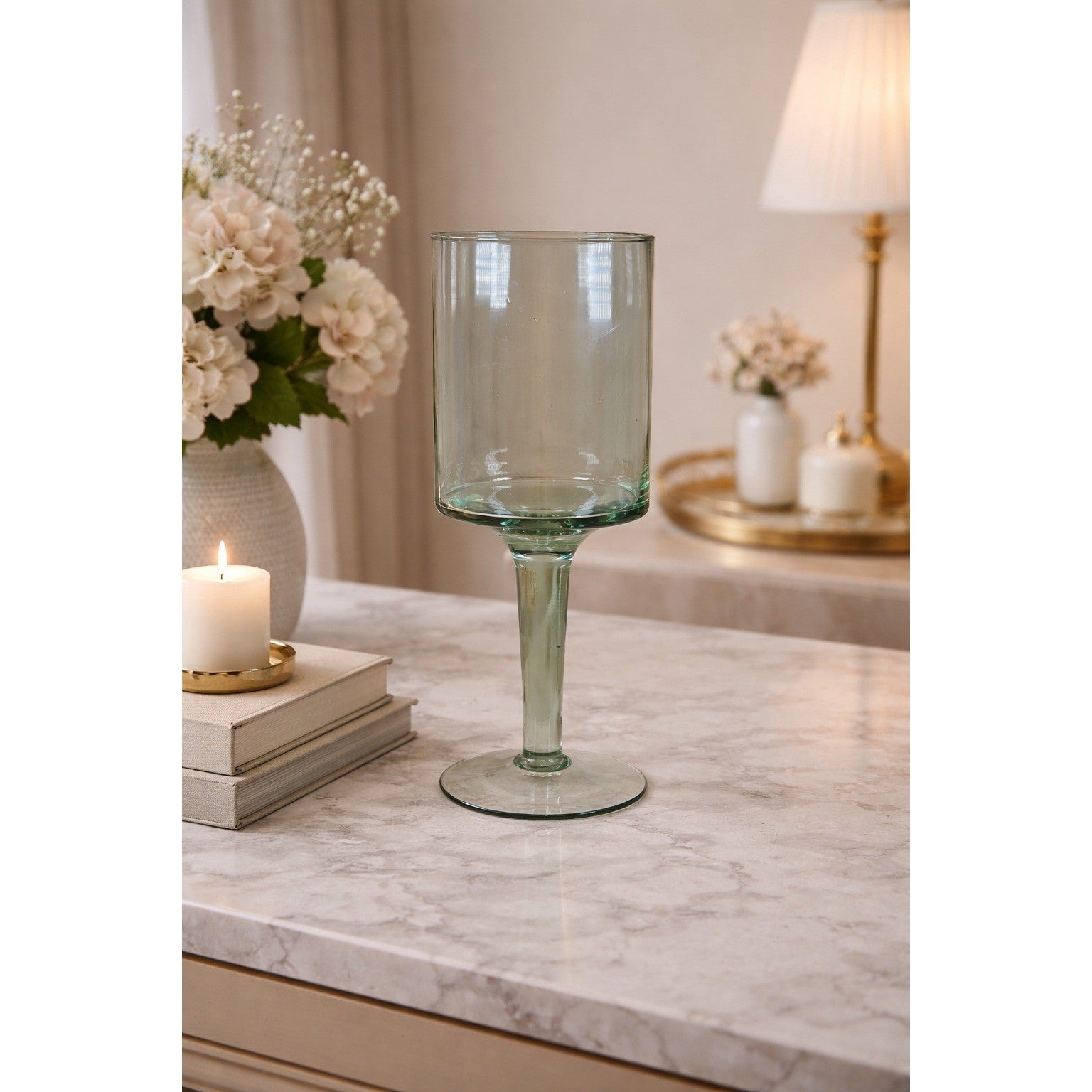 Vintage Clear Glass Hurricane Candle Holder Pedestal Vase 9.5" x 4"