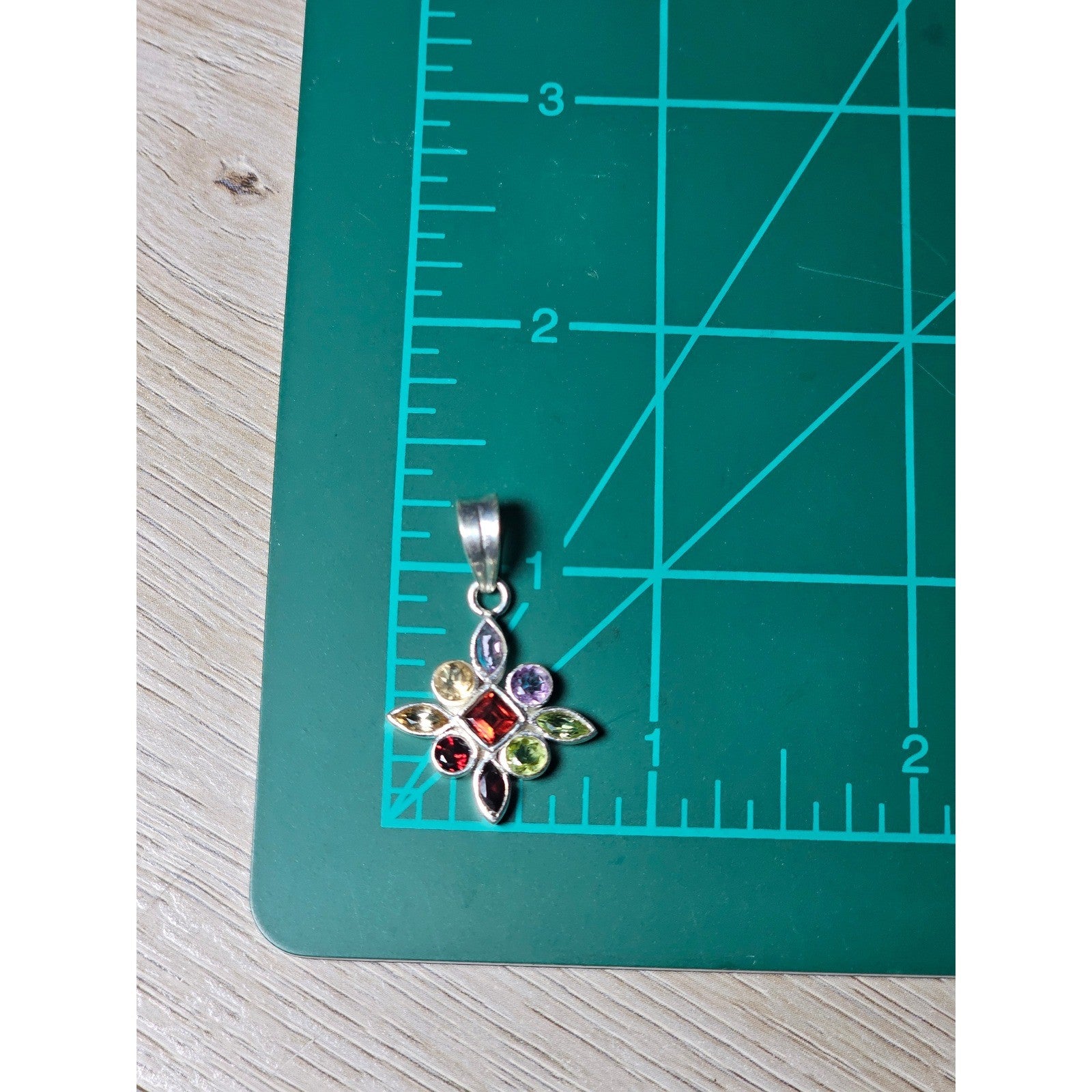 Vintage Sterling Silver Multi-Stone Gemstone Pendant, 925 Floral Design No Chain