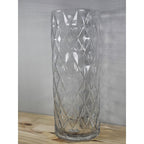 Vintage Diamond Cut Glass Vase 12" Tall Clear Cylinder Floral Vase