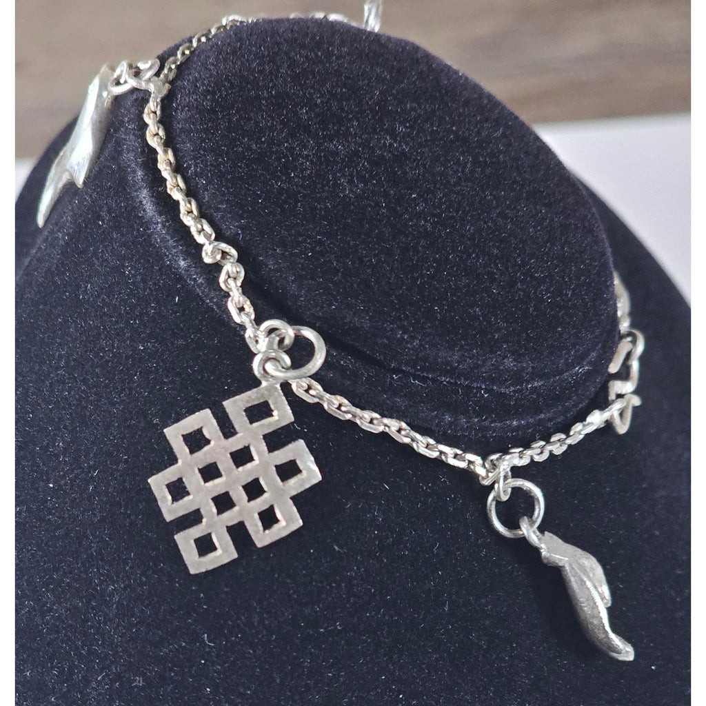 Vintage Silver Charm Bracelet Dolphin Clover Nautical Theme