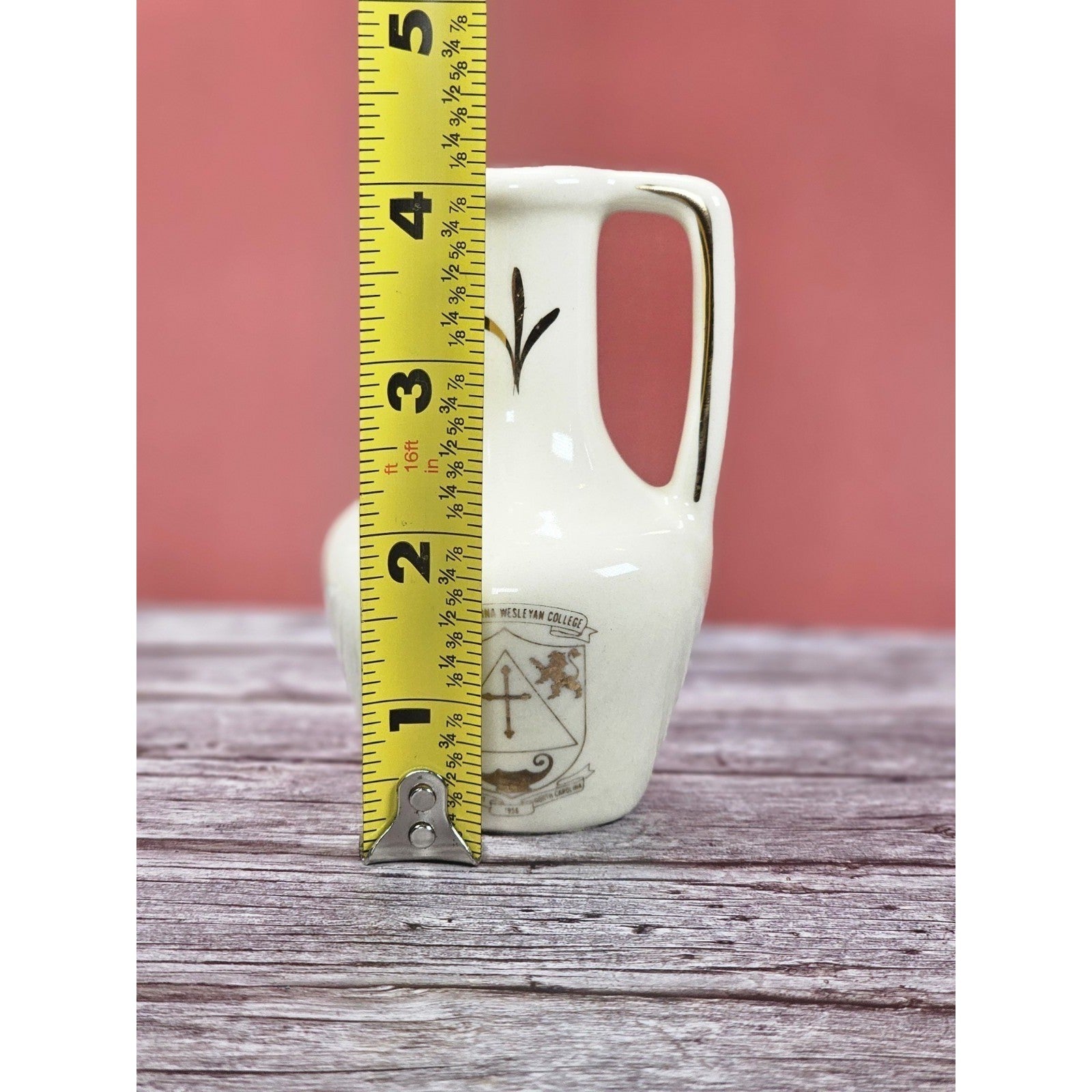 Vintage 1956 North Carolina Wesleyan College Mini Pitcher 4 Inch Ceramic
