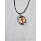 Vintage Religious Icon Pendant Necklace Oval Art Medallion