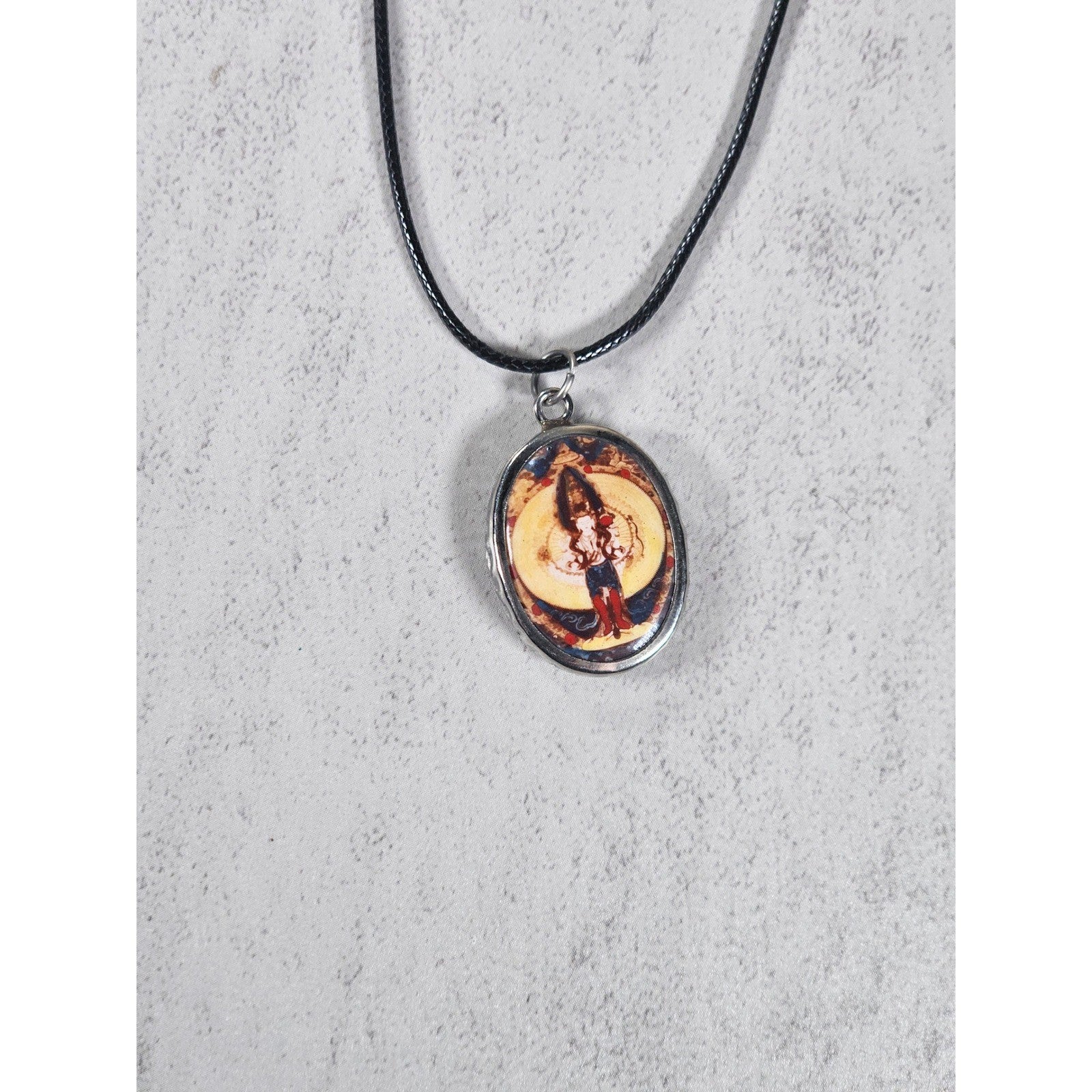 Vintage Religious Icon Pendant Necklace Oval Art Medallion