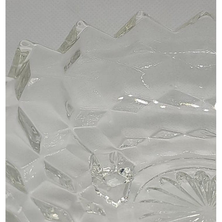 Vintage Fostoria American Cubist Glass Bowl 3 Footed Sawtooth Rim