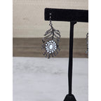 Vintage Feather Dangle Earrings White Cabochon Boho Drop