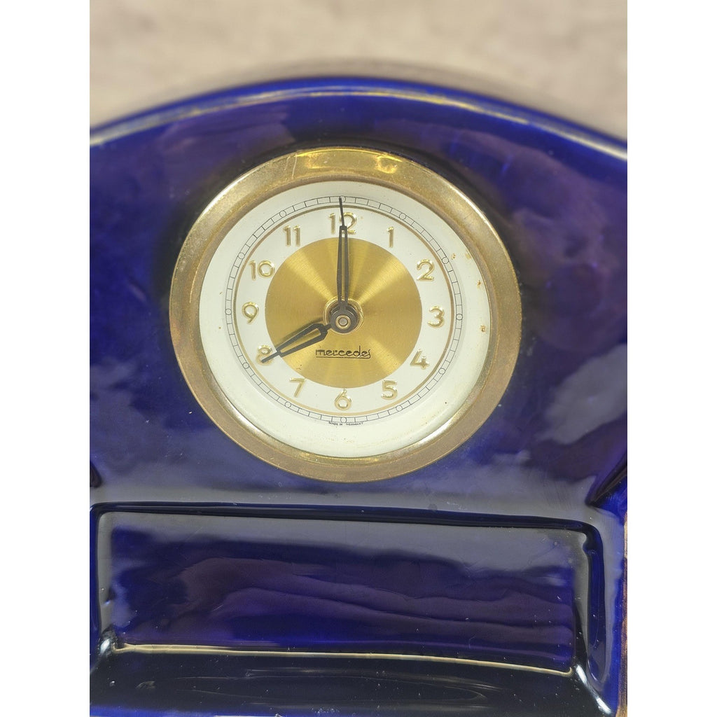 Mercedes Wind Up Clock Germany Blue Ceramic Mantel Clock