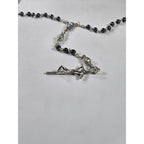 Vintage Black Bead Rosary Necklace Silver Tone Crucifix Catholic