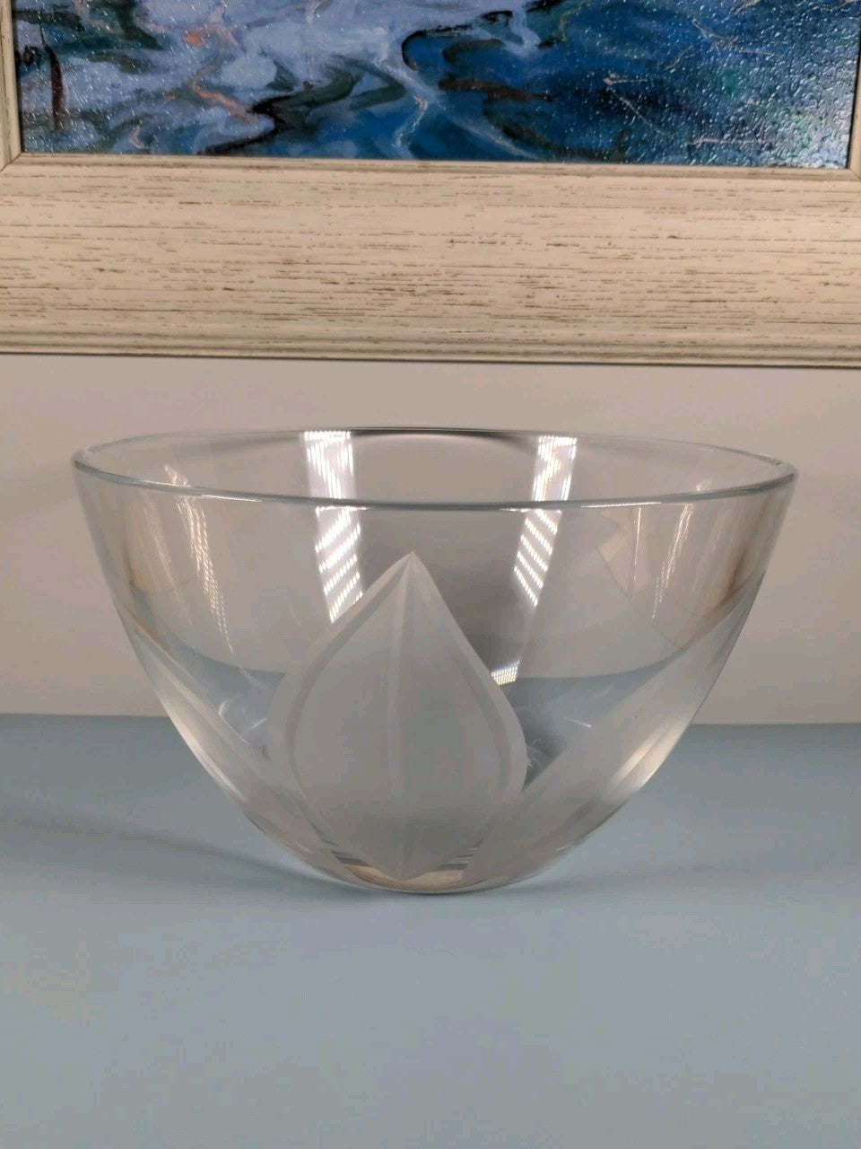 Vintage Crystal Etched Frosted Leaf Vase