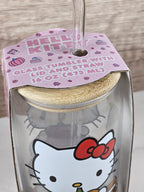 Hello Kitty Glass 16oz Tumbler with Bamboo Lid & Straw – Sanrio – NEW