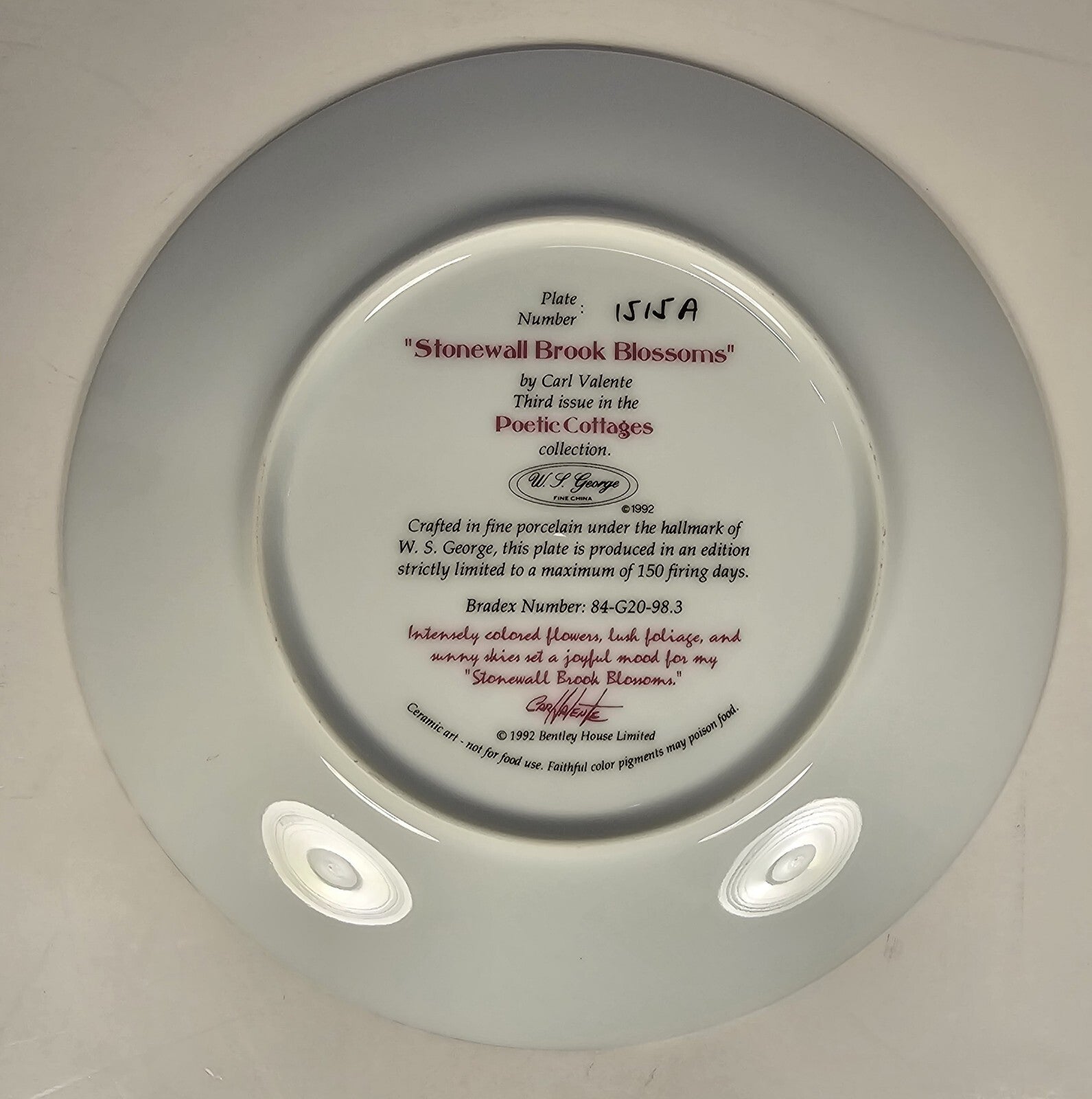 Carl Valente “Stonewall Brook Blossoms” Collector Plate Poetic Cottages #1515A