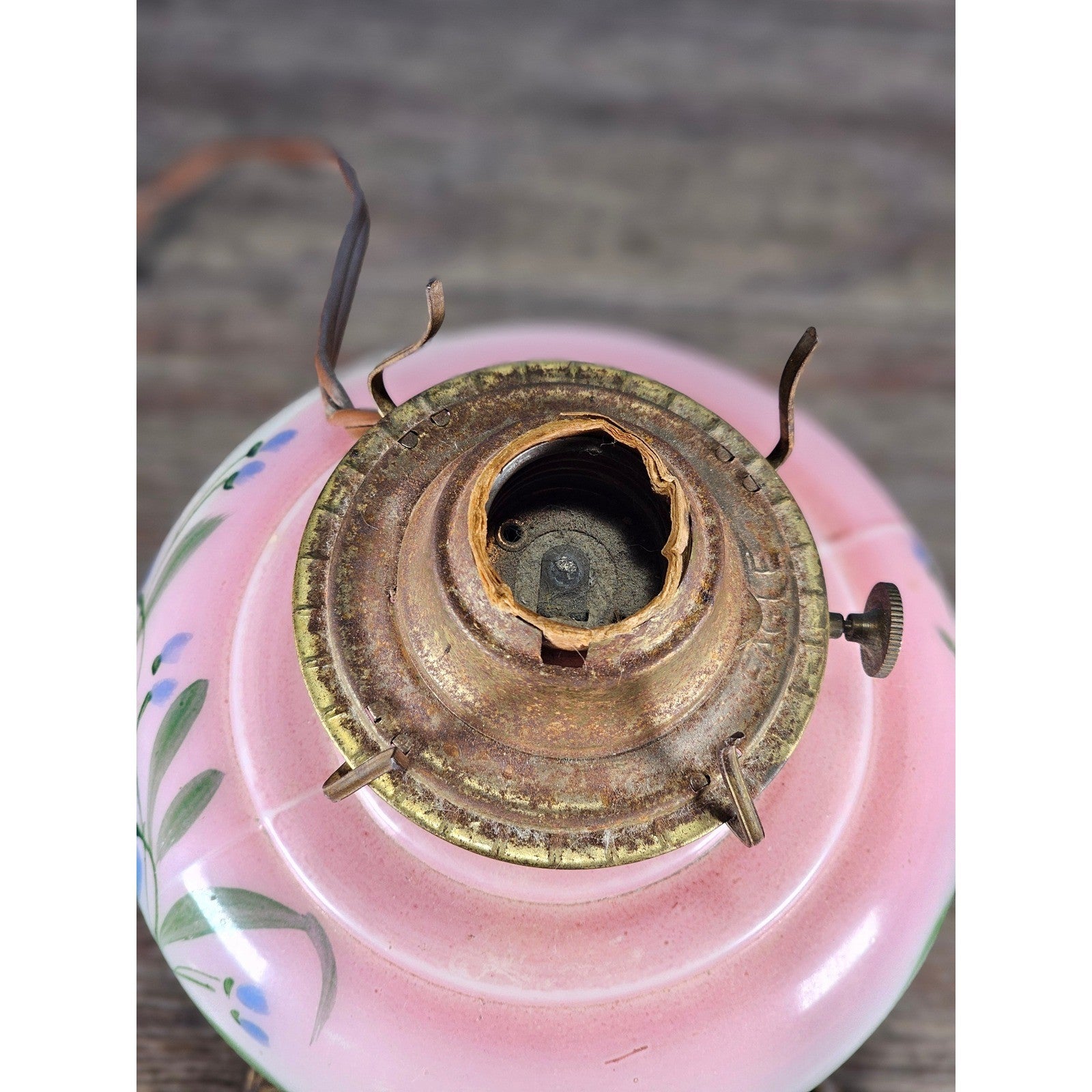 Vintage Hand-Painted Milk Glass Table Lamp | Pink Floral | Project Piece