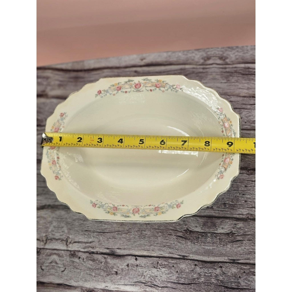 Vintage Lido Oval Serving Bowl W.S. George Floral Rim 9 1/4" x 7"