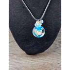 Glass Bottle Pendant Necklace Blue Floral Cork Vial Charm Necklace