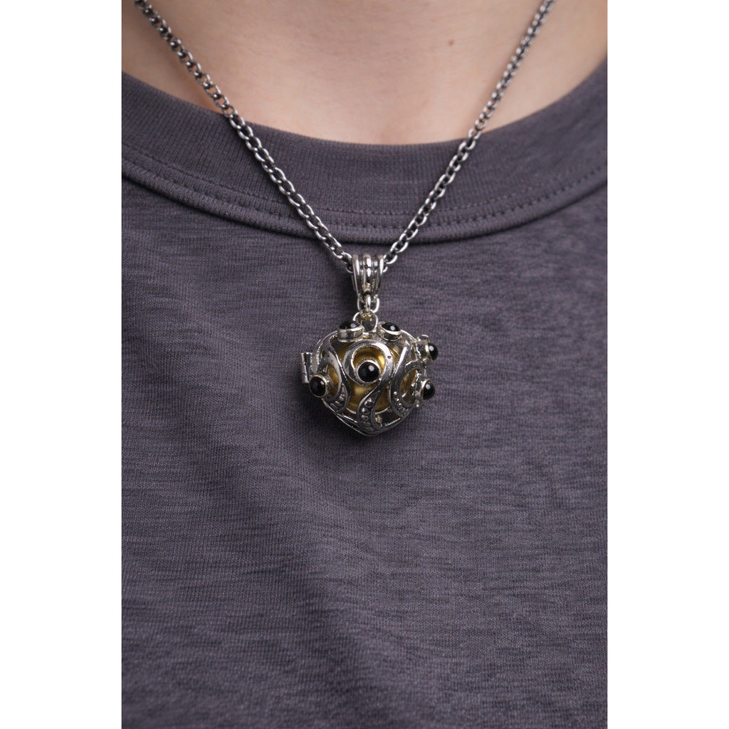 Vintage Hinged Locket Pendant with Inner Sphere & Dark Stone Accents