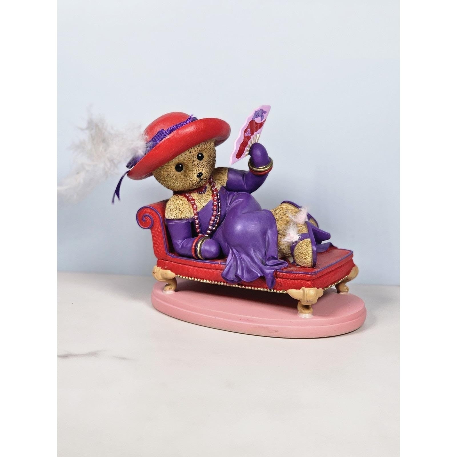 Hamilton Collection Happy Hatters Bear Figurine on Chaise Lounge 4"
