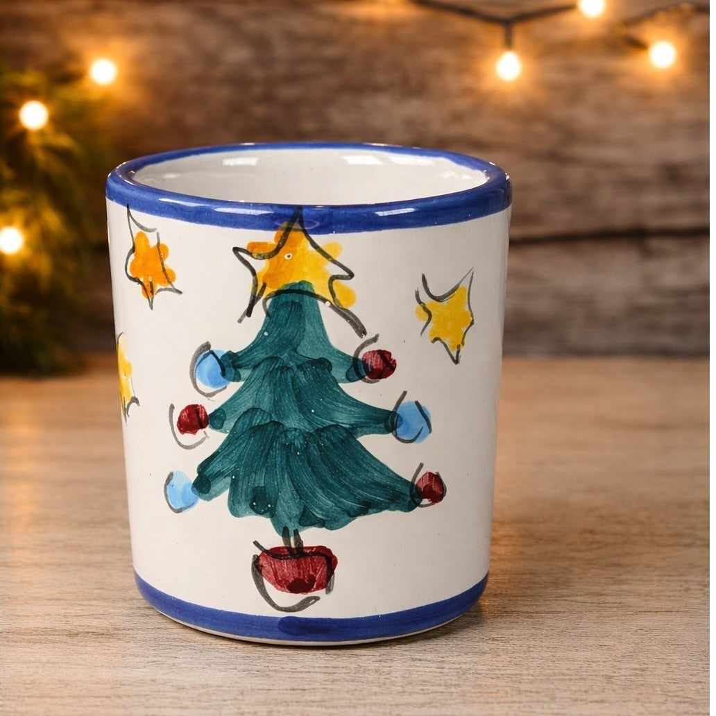Vintage Hand Painted Natale Christmas Tree Ceramic Cup Made in Italy For Vietri