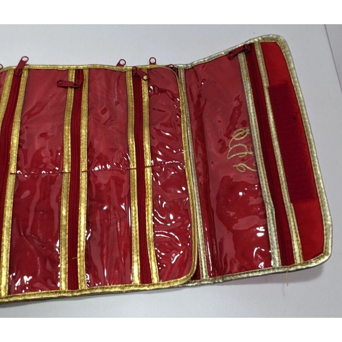 Embroidered "RJS" Red Quilted Makeup & Toiletry Bag Vintage Lillian Vernon
