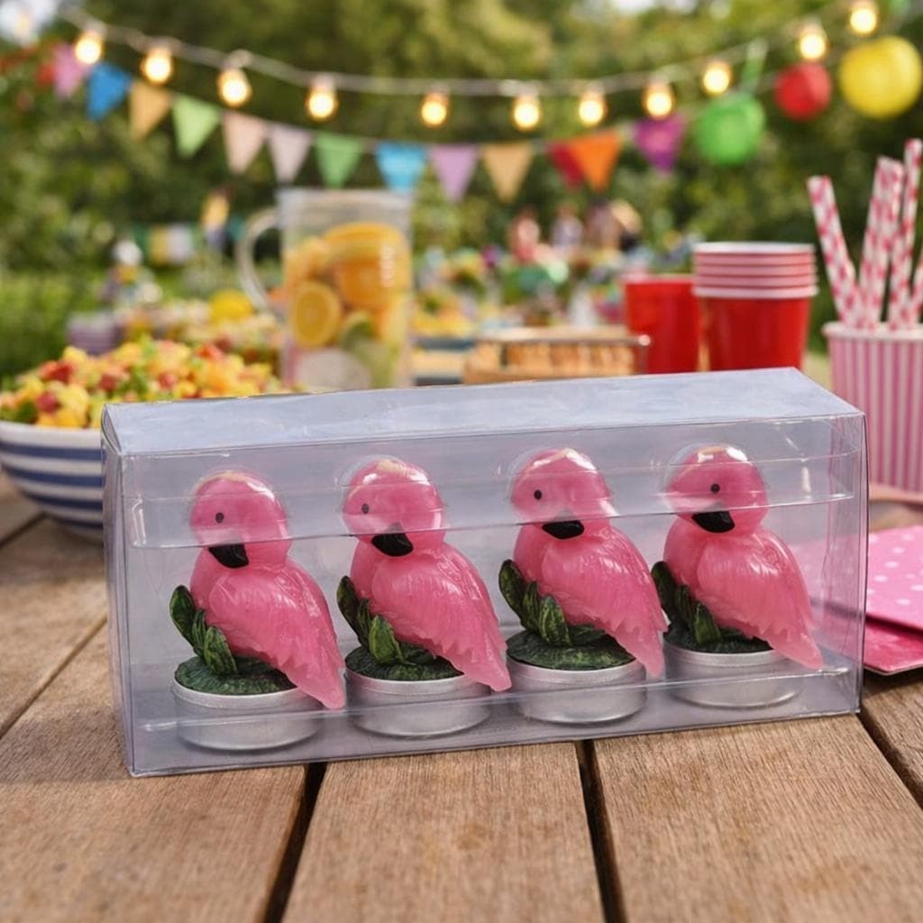 Vintage Pink Flamingo Tealight Candle Set of 4 Coastal Tropical Decor
