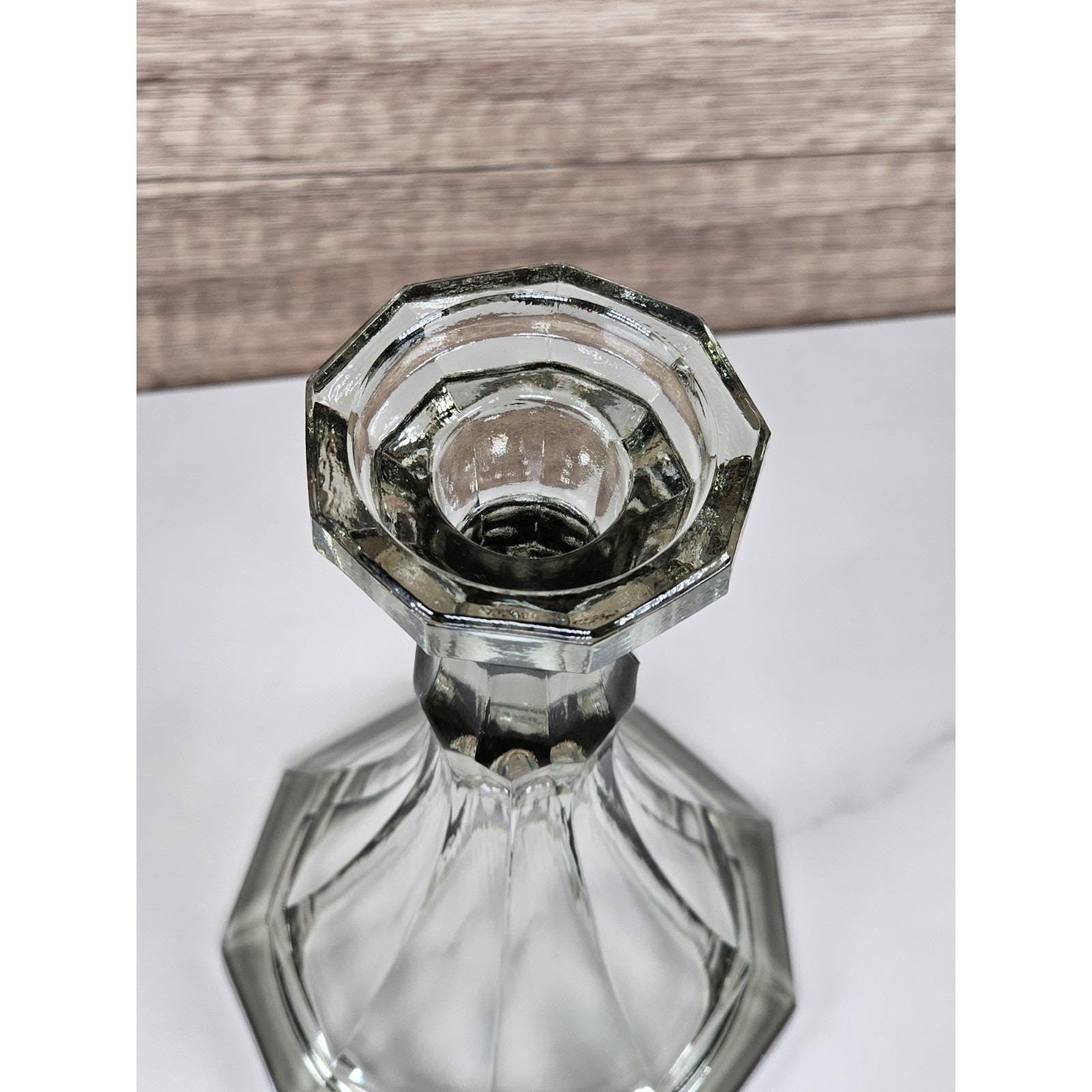 Vintage Fostoria Smokey Glass Candle Holder Faceted 6 Inch USA