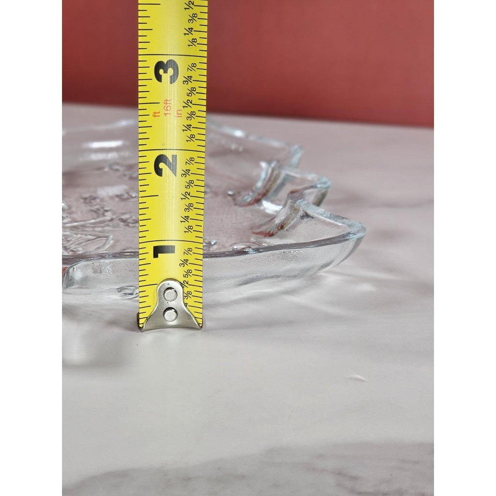 Vintage Pressed Glass Christmas Plate Bells Bows Tree Shape 7.5 Inch