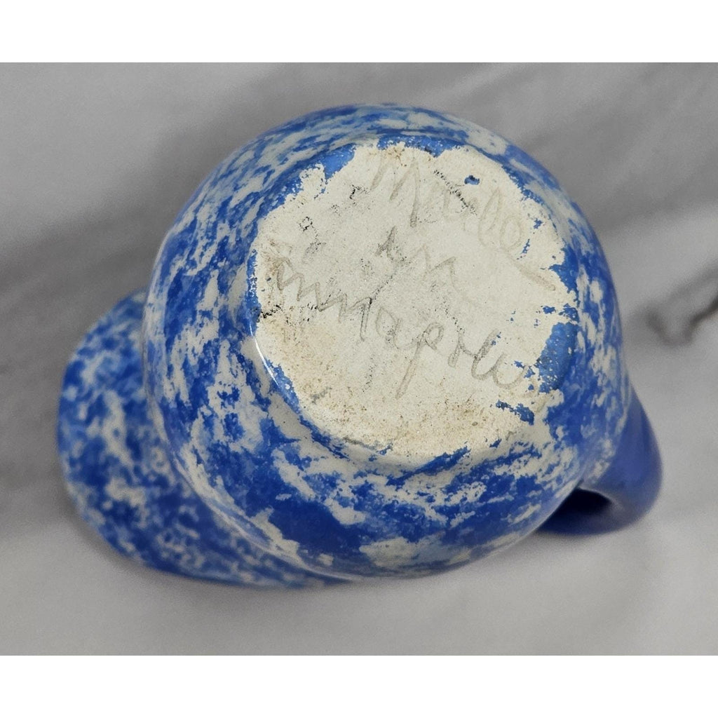 Vintage Blue & White Spongeware Pitcher and Bowl Set Rustic Pottery