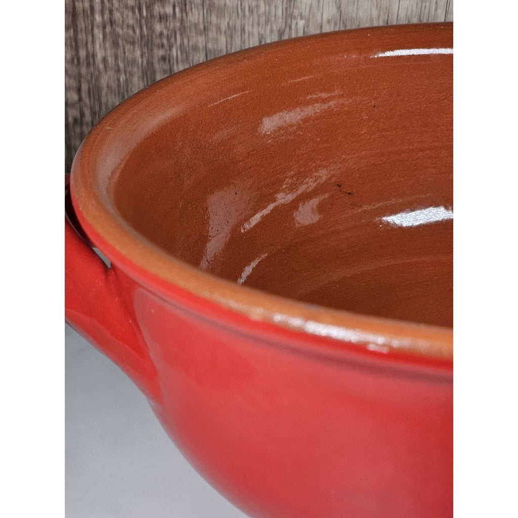 Vintage Mid Century Modern Red Orange Dual Handle Serving Bowl