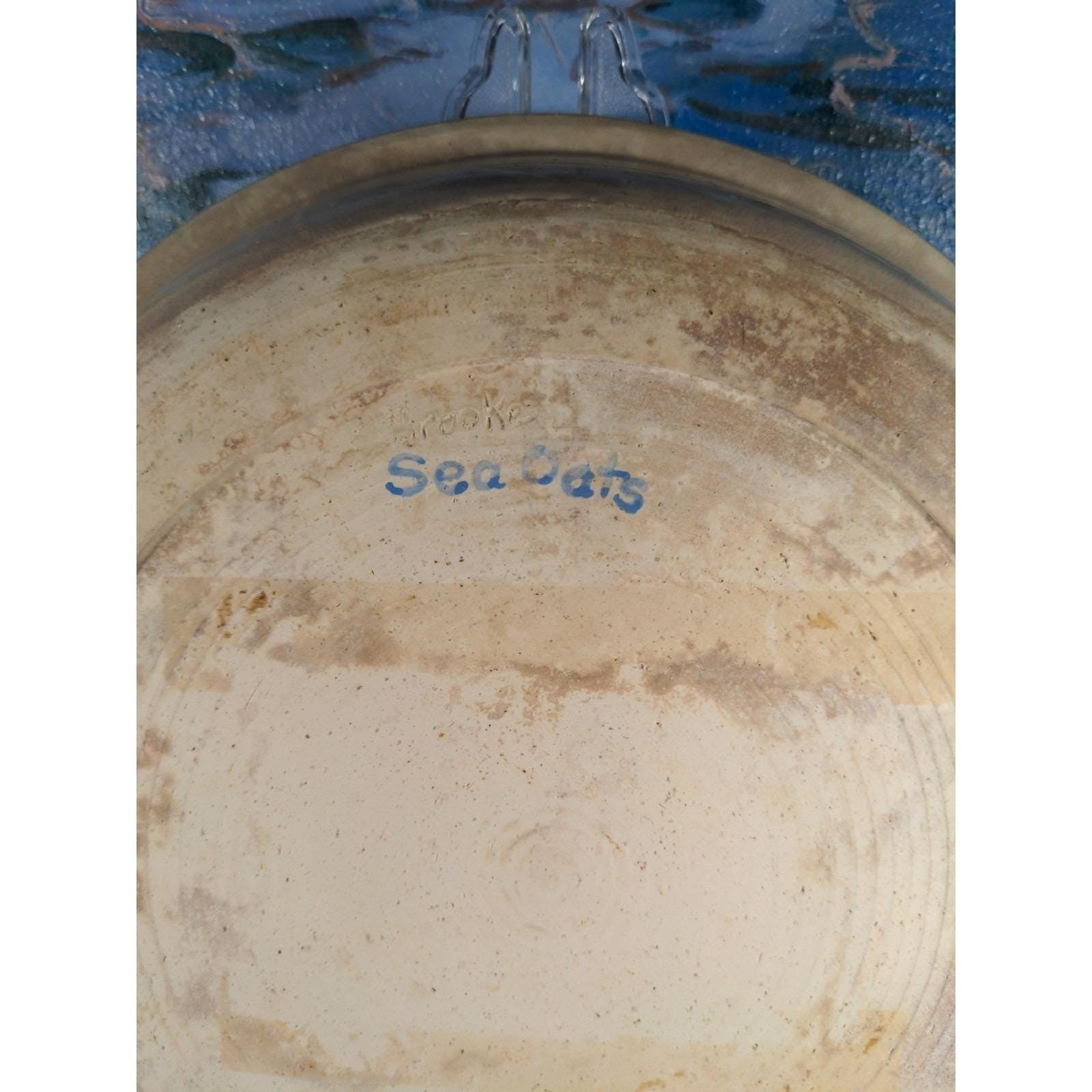 Handcrafted Sea Oats Ceramic Serving Bowl Blue Wheat 11.5"