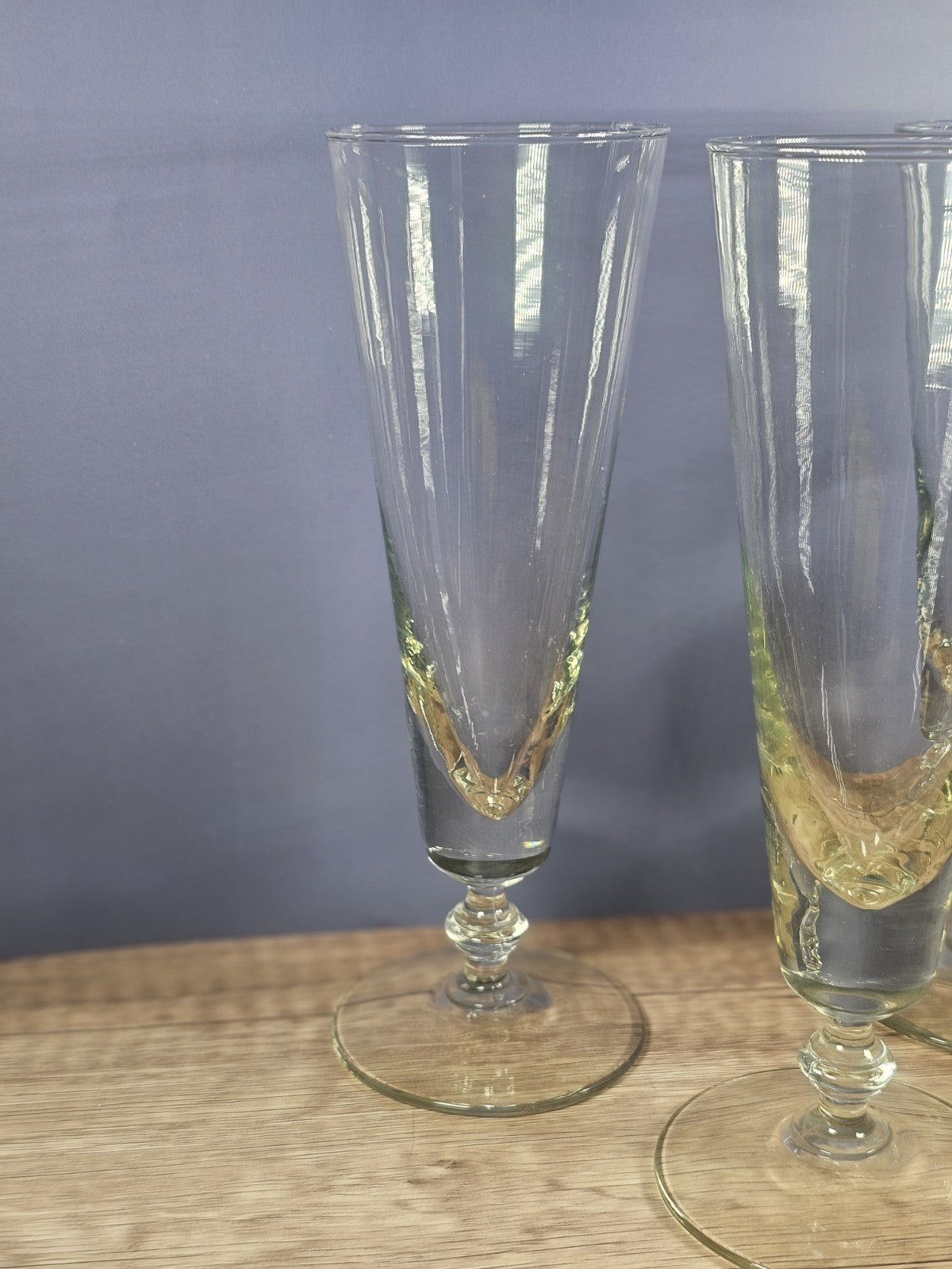 Set of 3 Vintage Clear Glass Pilsner Beer Pedestal Glasses