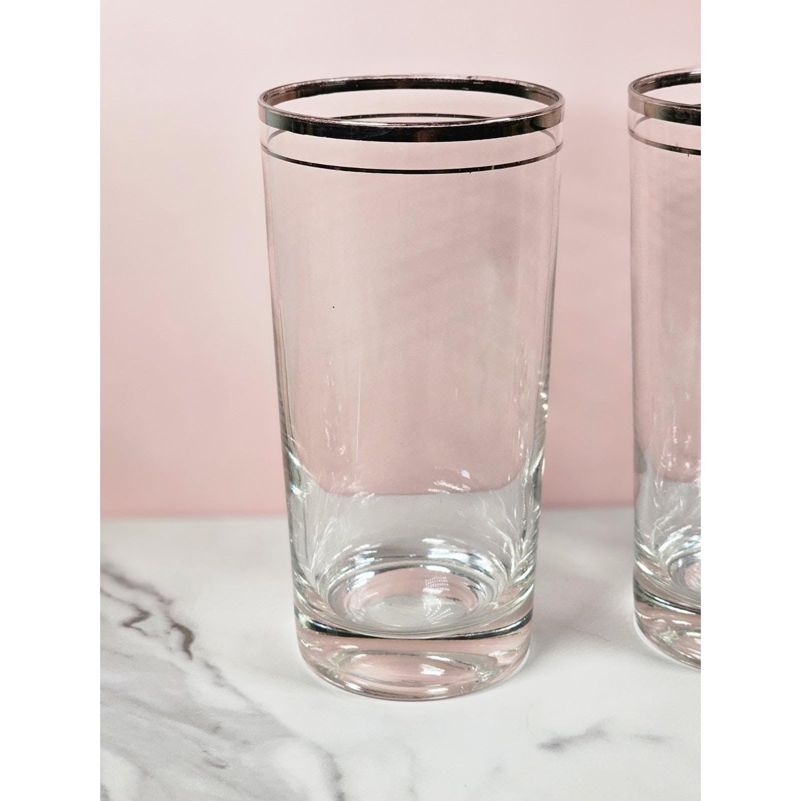 Vintage Mid Century Highball Glasses Set of 3 Silver Rim Barware