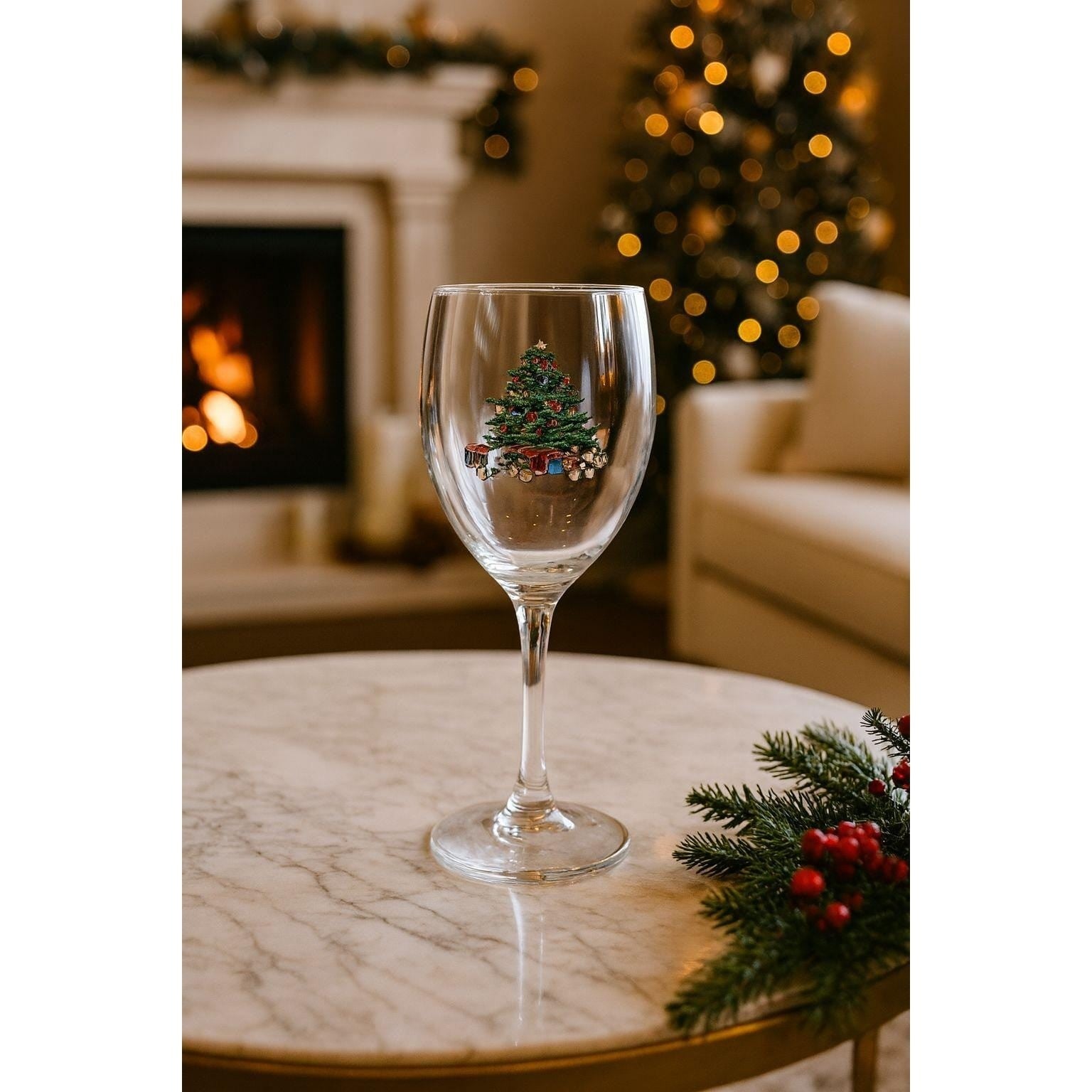 Vintage Tienshan Holiday Hostess Christmas Tree Wine Glass 7.25"