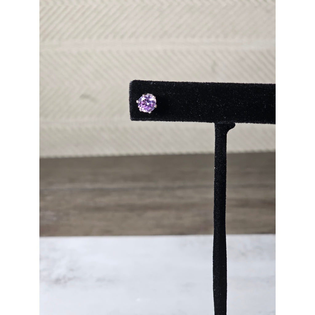 Vintage Pink Rhinestone Stud Earrings Silver Tone Round Cut