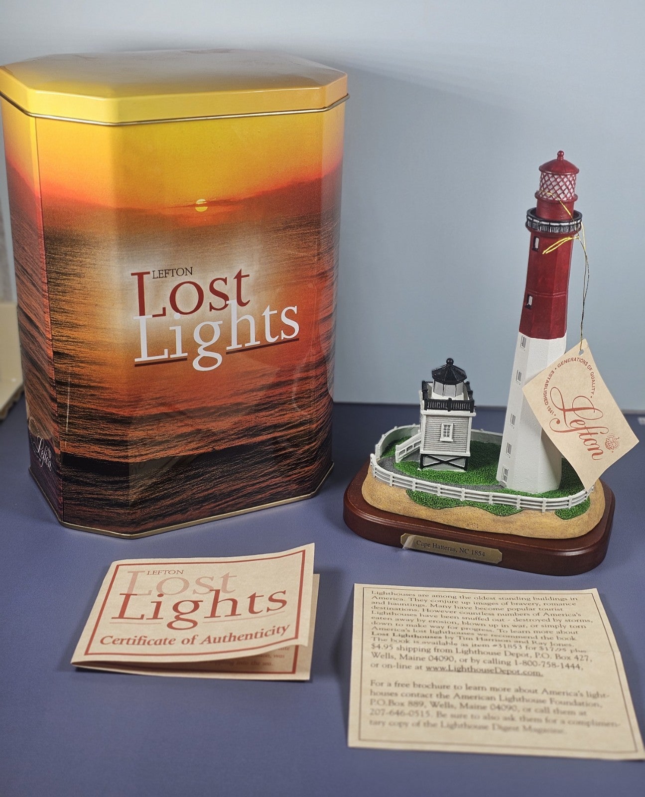 Lefton Lost Lights Cape Hatteras 1854 Lighthouse Figurine With Box & Certificate
