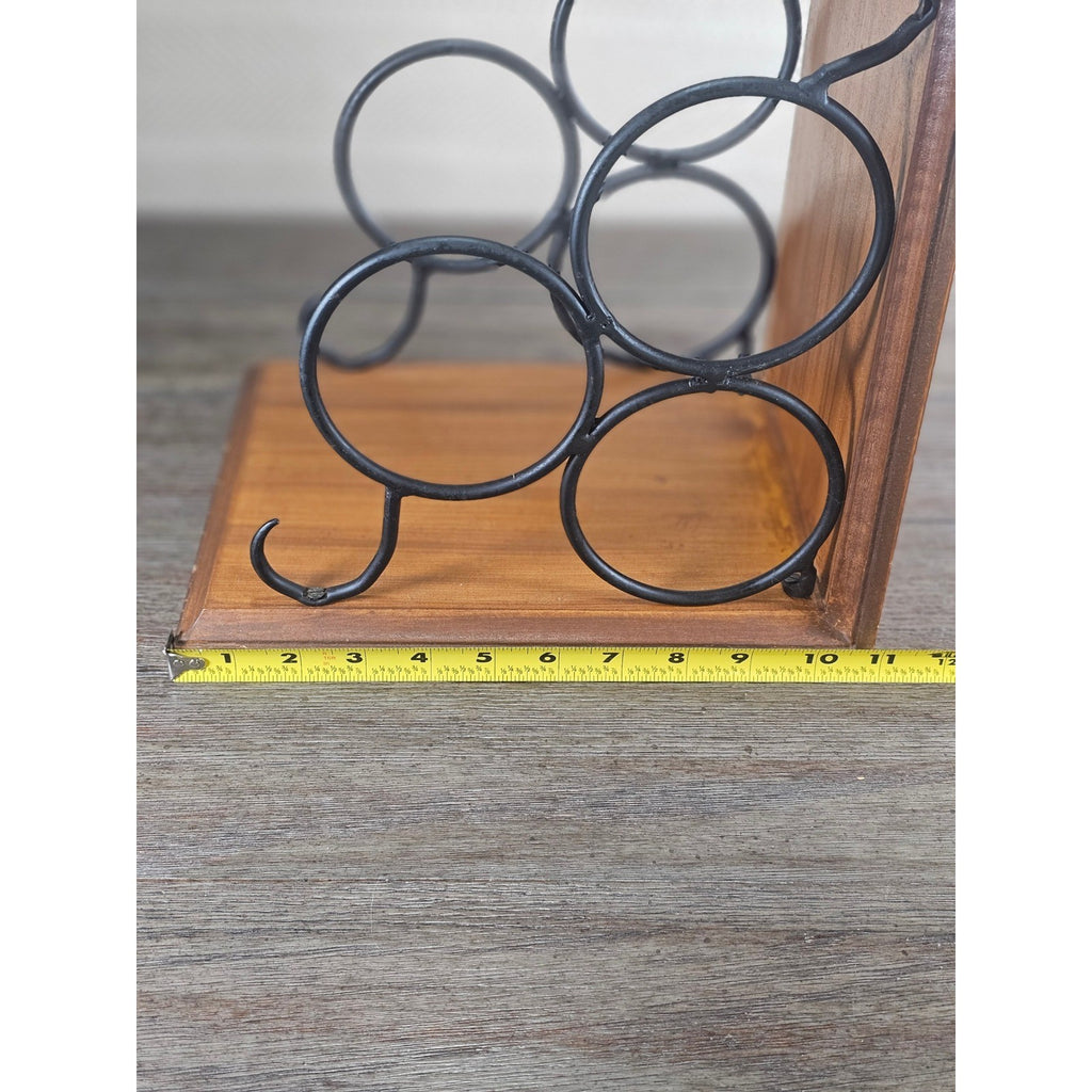 Vintage Countertop Wine Bottle Rack | Wood & Black Metal | Holds 3 Bottles