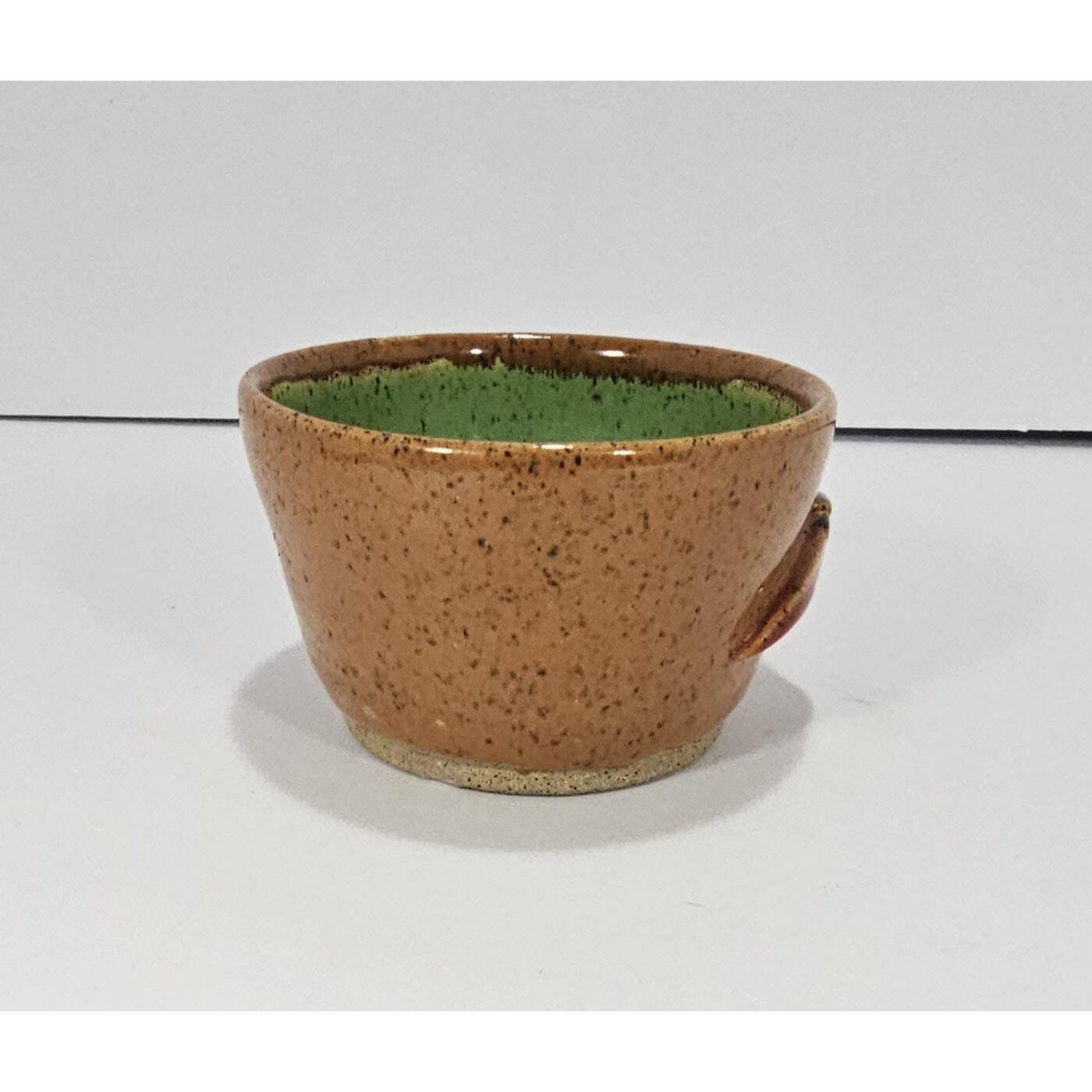 Small Vintage Chili Bowl Pottery • Speckled Brown & Green Ceramic • 1980s Rustic