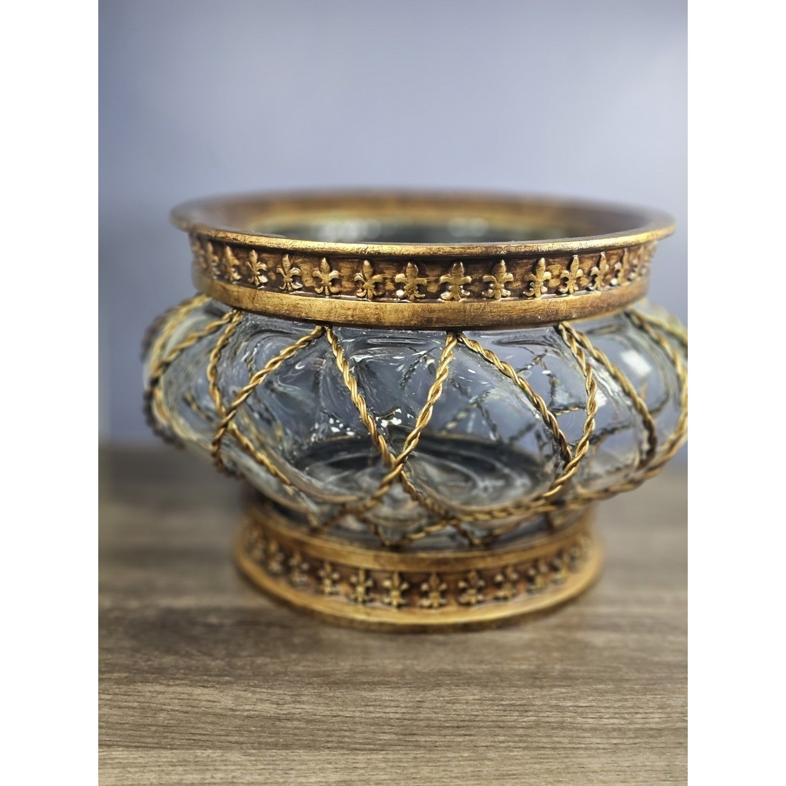 Vintage Large Blown Caged Art Glass Bowl Decorative Centerpiece