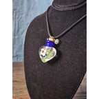 Vintage Glass Heart Bottle Pendant Necklace with Floral Design
